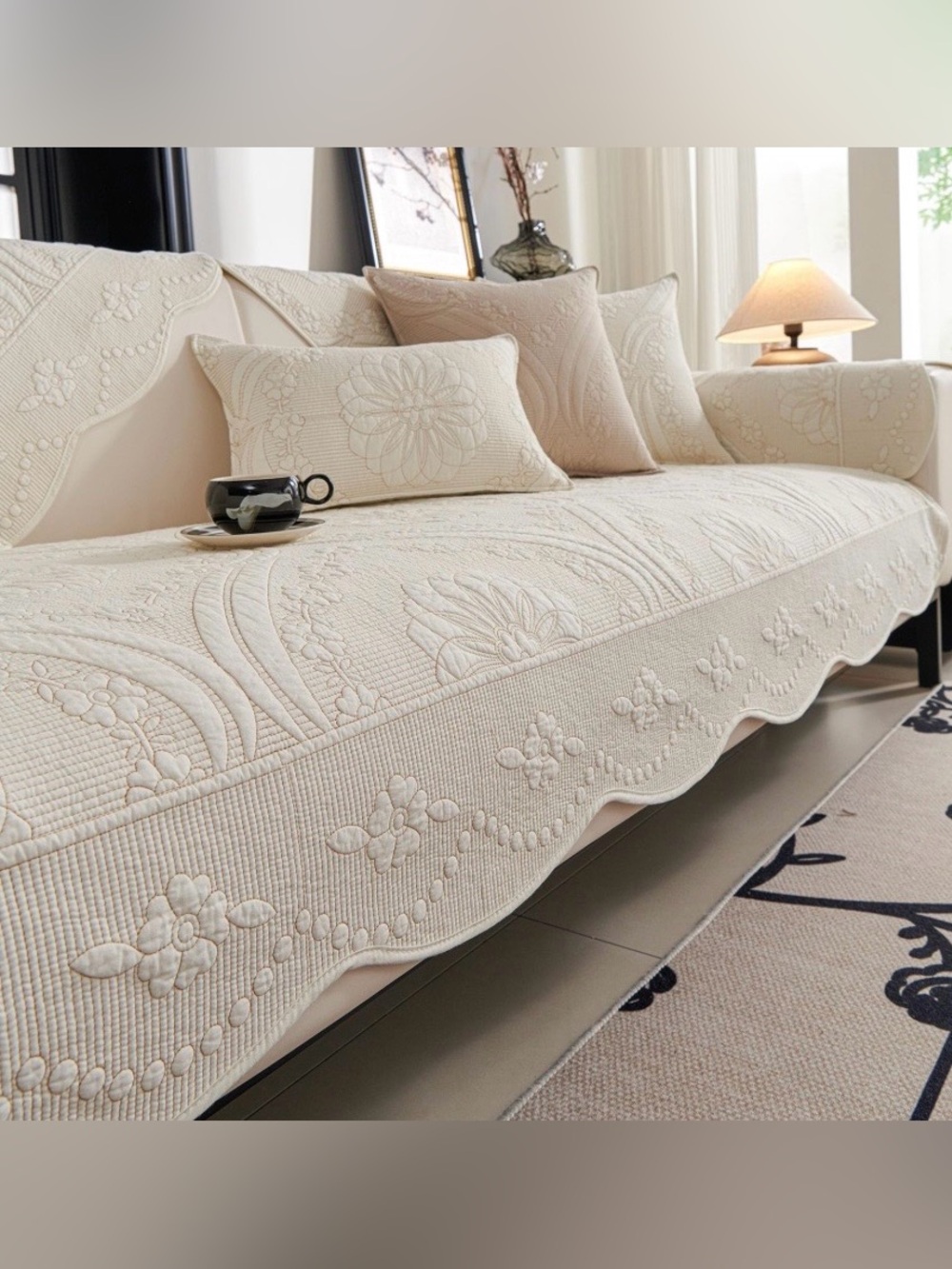 Quilted Sofa SlipCover Cotton/Polyester  - Cream